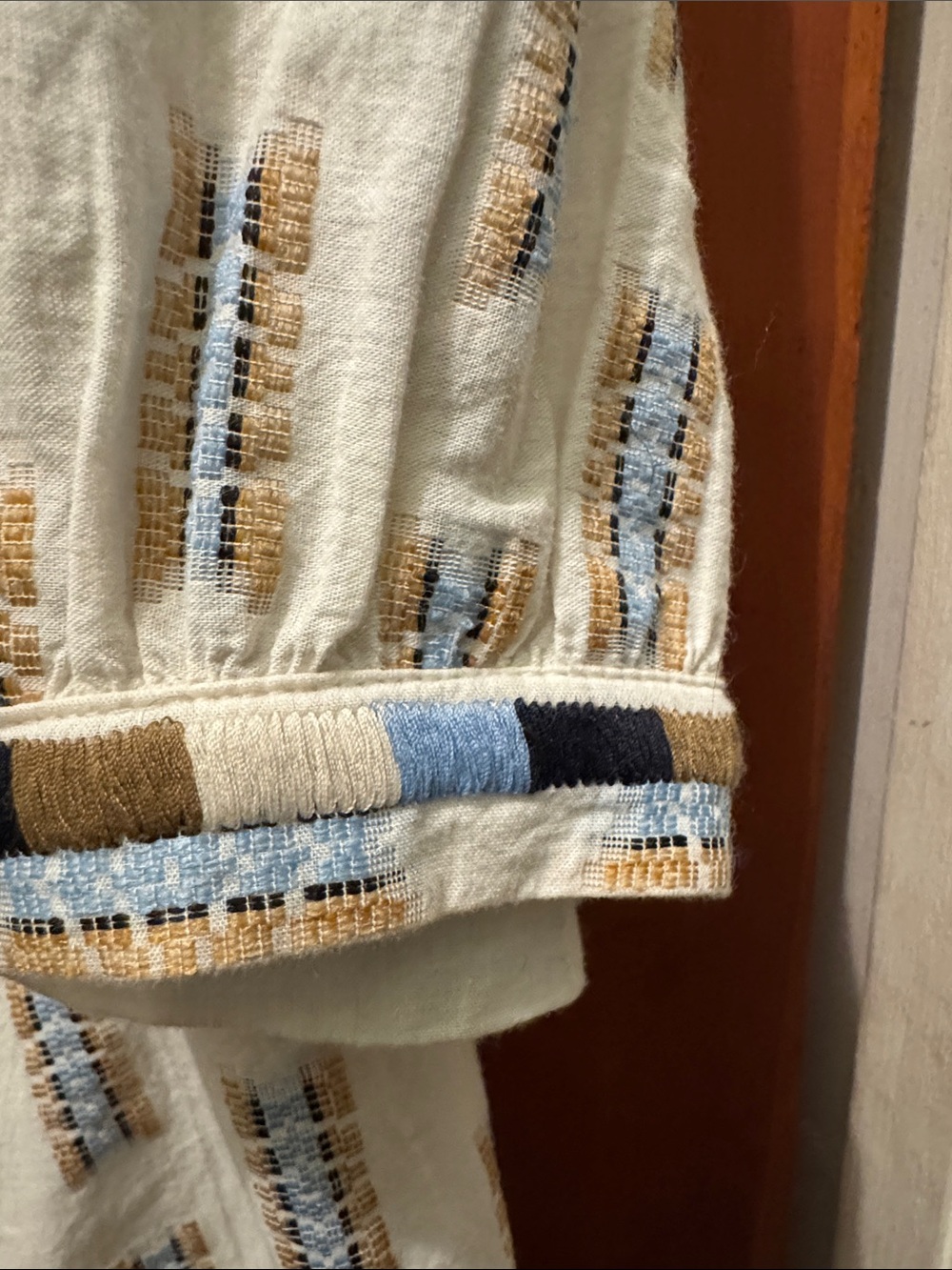 J. Jill Cream Tunic with Blue and Tan Geometric Print - Picture 4 of 5